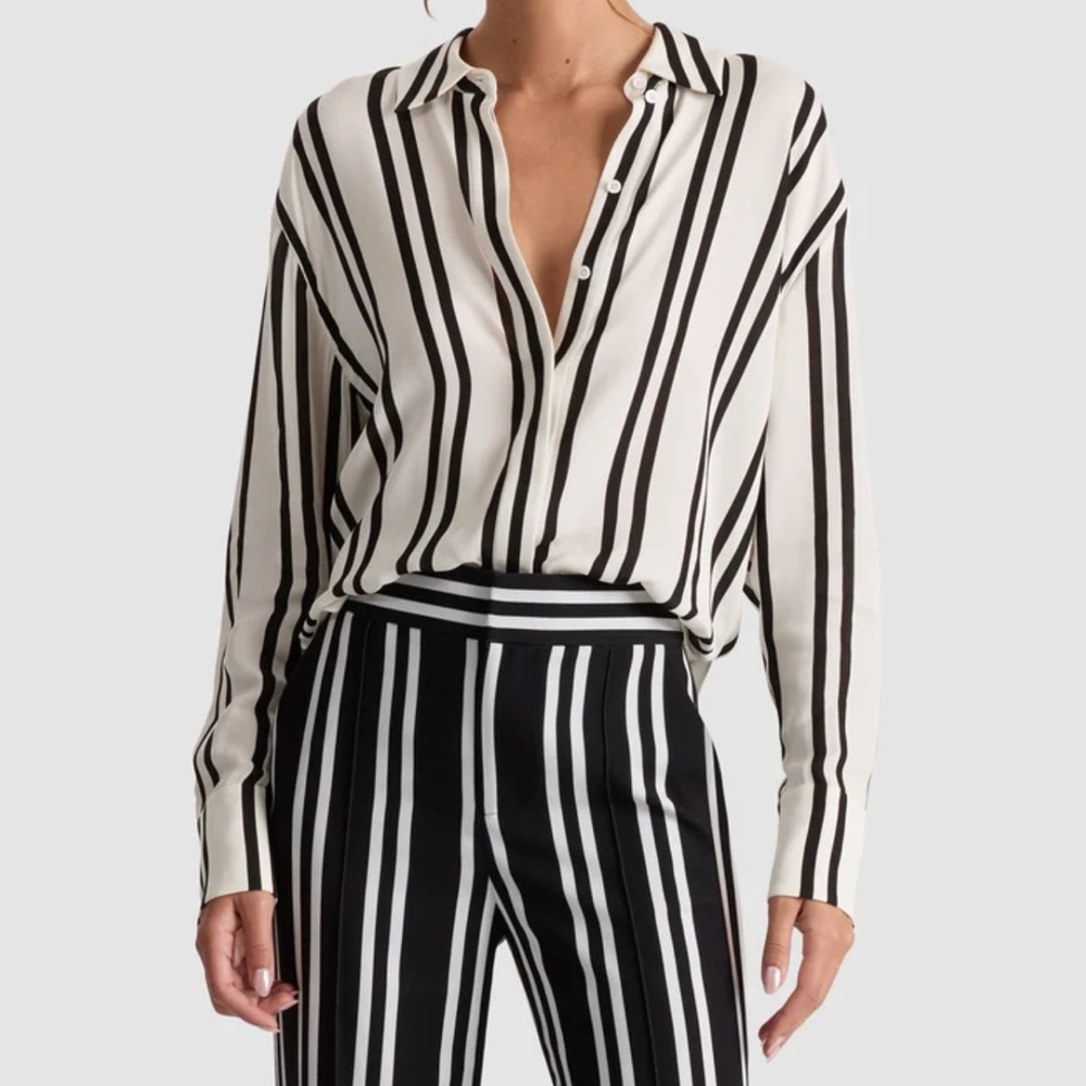 Alice + Olivia DIMITRA BUTTON DOWN Black and White Striped Blouse